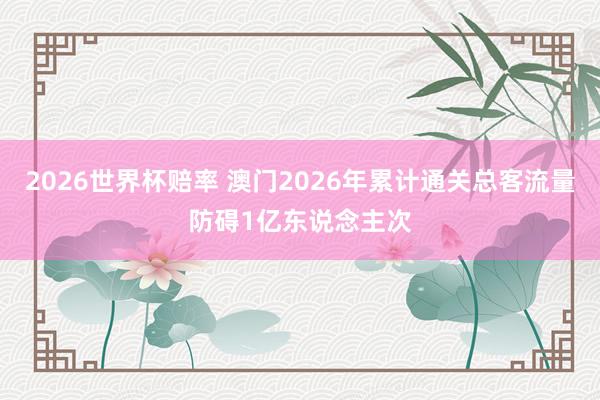 2026世界杯赔率 澳门2026年累计通关总客流量防碍1亿东说念主次