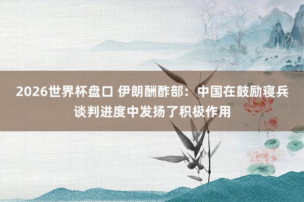 2026世界杯盘口 伊朗酬酢部：中国在鼓励寝兵谈判进度中发扬了积极作用